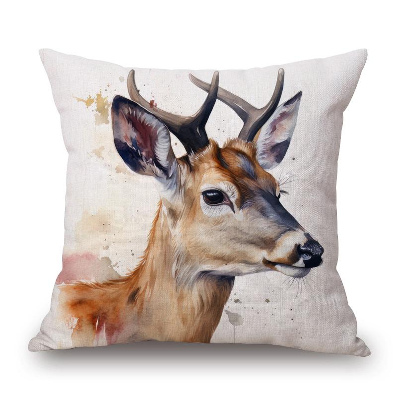 Color Painting Animals Portraits Cushion Covers Bull Raccoon Deer Horse Lemur Koala Print Pillow Case