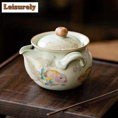 2550ml Chinese Goldfish Hand Grasping Gaiwan Cream Ru Kiln Koi Fish Tea Tureen Tea Maker Cover Bowl Chinese Tea Set Ornaments