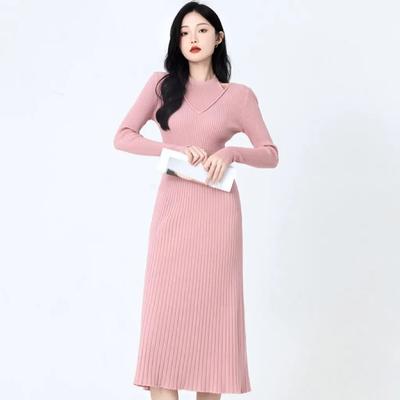 Robe tricotée taille haute à deux pièces pour femme, coupe vent douce, design de tempérament, pull à col sensé, jupe, automne hiver, robe élégante en tricot pour femme