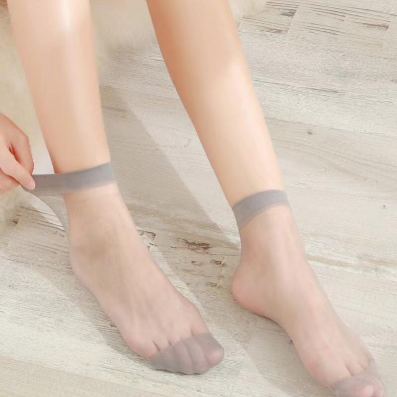 10pair Crystal Transparent Silk Socks Female Summer Sock Sexy Thin Elastic Womens Socks Short Black Skin Color Nylon Ankle Socks