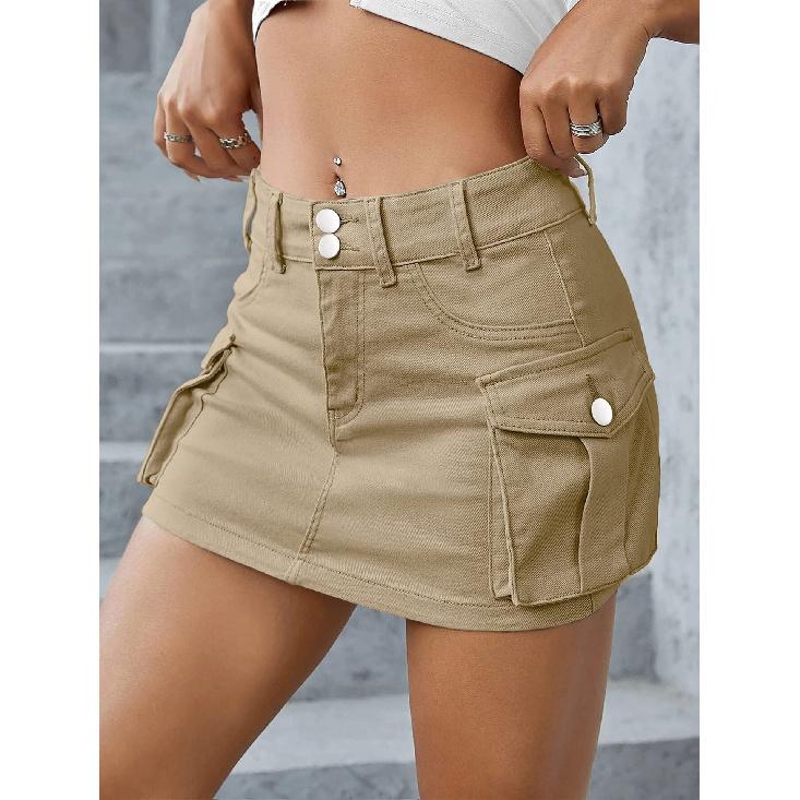 New Solid Color Low Waist Slim Fit Pocket Bag Hip Half Skirt For Women