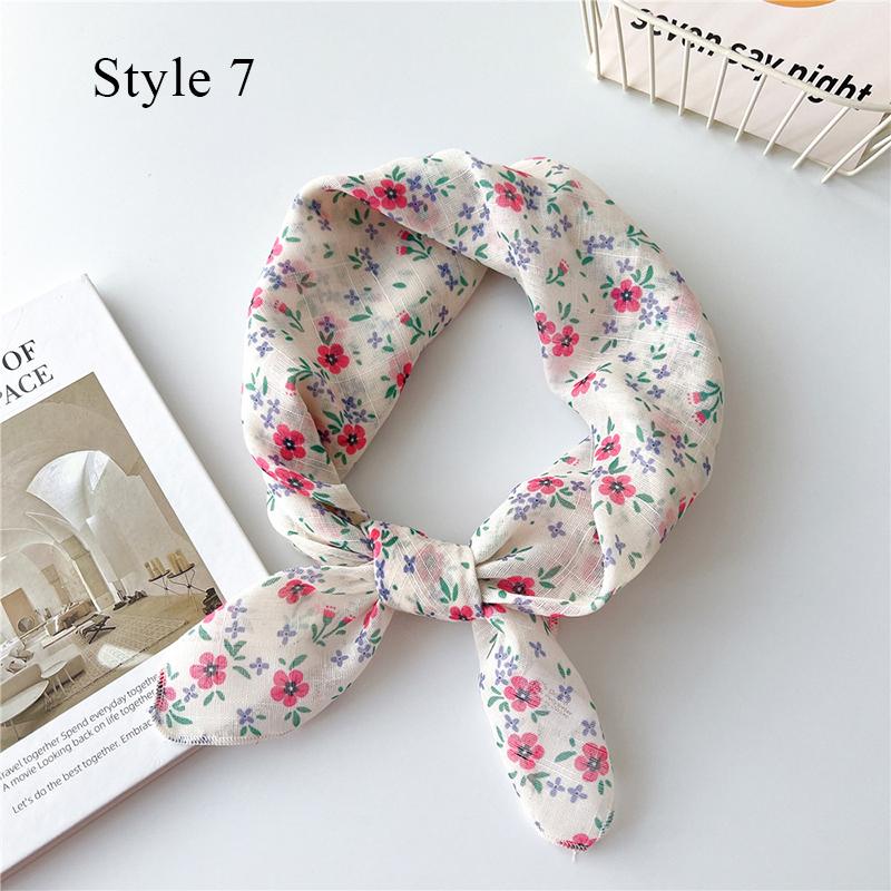 Korean Floral Printed Head Scarfs Women Bandanna Floral Pattern Summer Scarf Cotton Square Neck Scarf Shawl Headband Neckerchief