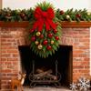 1/2Pcs Christmas Teardrop Swag Wreath with Norfolk Pine Greenery Stairway Swag Red Bow Balls Winter Xmas Hanging Garland Decoration