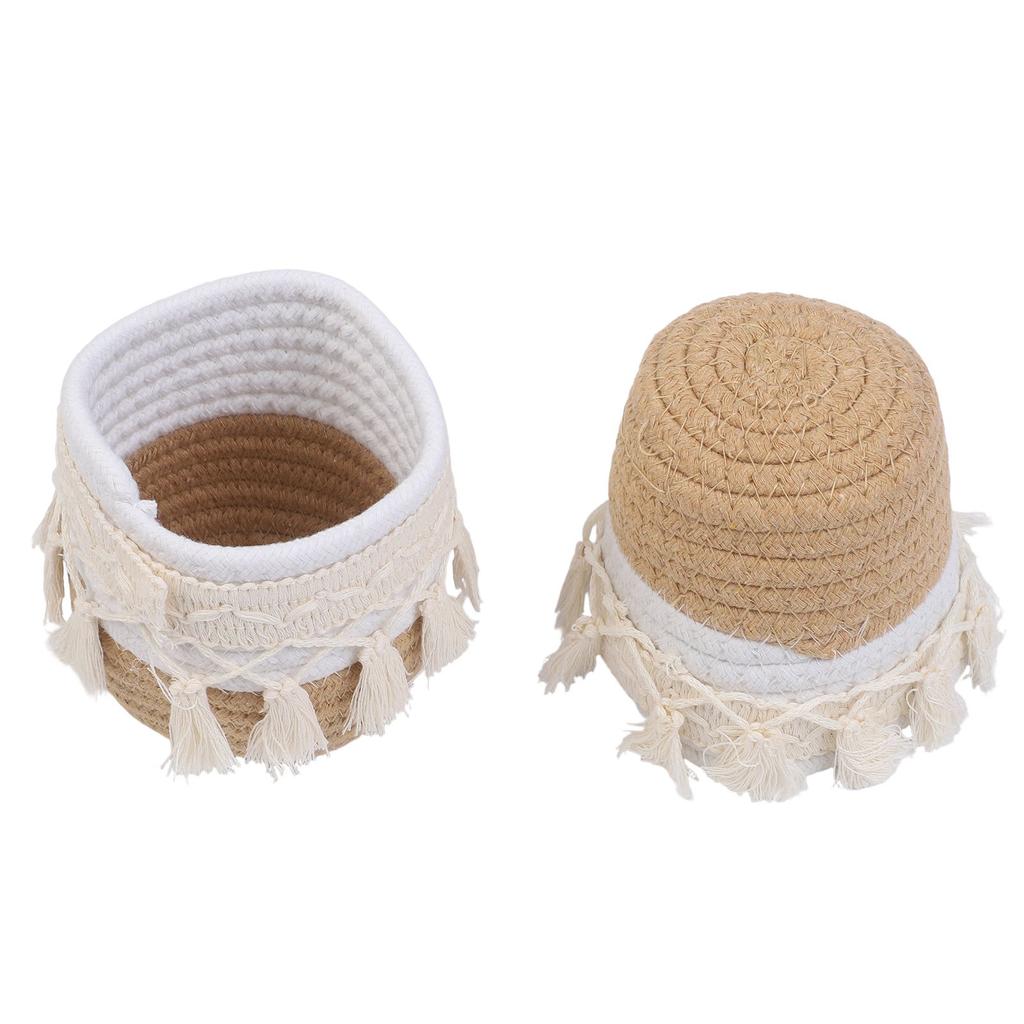 Runder Schreibtisch-Organizer mit Quasten-Akzent für Make-up-Pinsel und kleine Essentials Kompakter Aufbewahrungskorb aus Baumwollseil für Zuhause