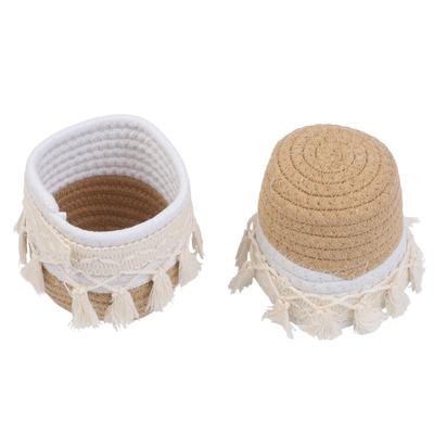 Desktop Storage Basket Set for Makeup Brushes Small Items Cotton Rope Material