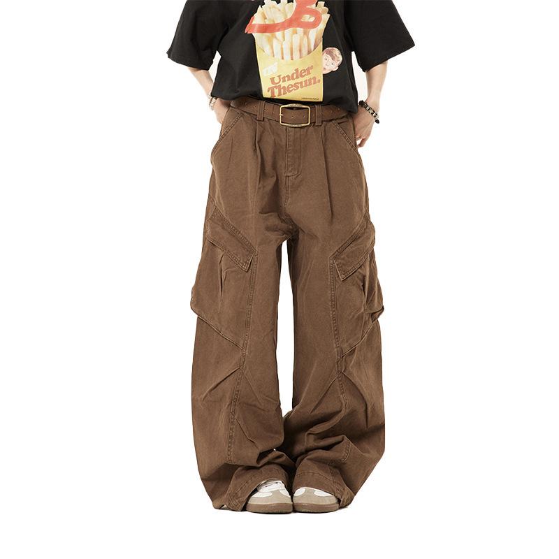 Unisex Retro Wash Multi-Pocket Loose-Fit Trousers - Autumn/Winter Casual Wide-Leg Style