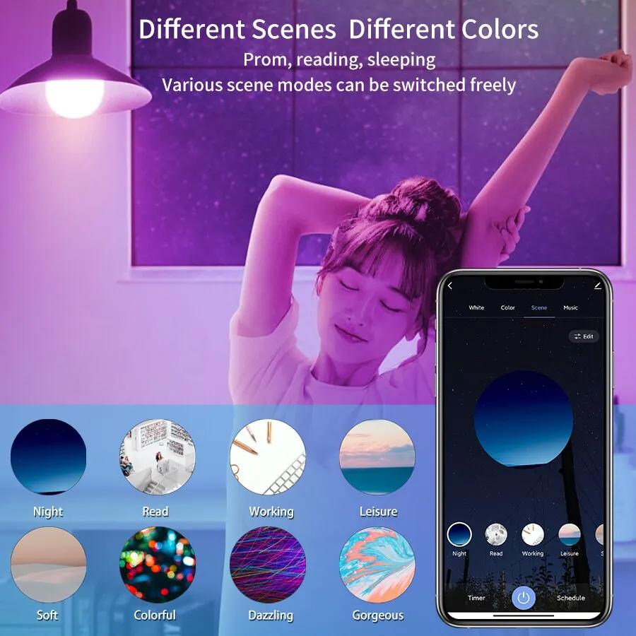 Tuya Smart Light Bulb E27 | 16 Million Color RGB | Alexa/Google Dual Ecology | APP+Voice Dimming | Bedroom Party Dual Scene