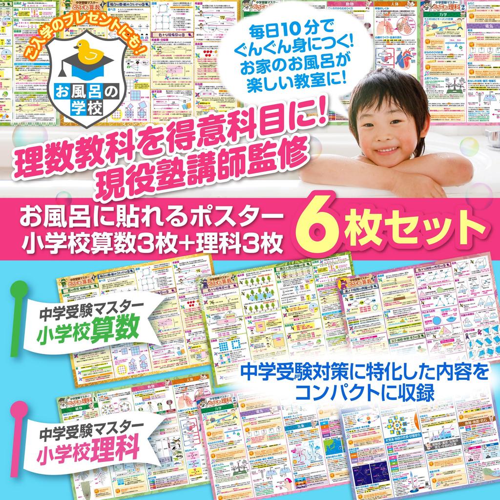 Bath School Set Mastering Junior High School Entrance Exam Bath Posters of Made In B3 Educational Price Math/Science (Set 2) Japan, Size, Waterproof,