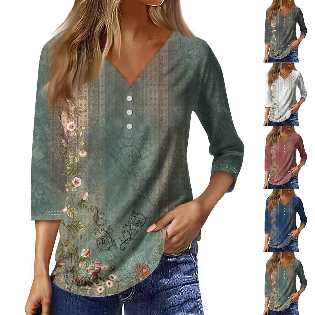 3/4 Sleeve Shirts For Women Cute Tops Graphic Tees  Blouses Casual Plus Size Basic Tops Pullover
