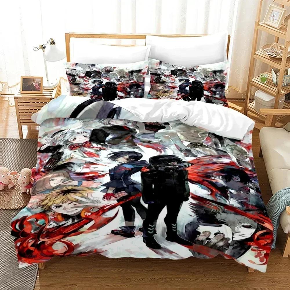 3D Anime Tokyo Ghoul Kaneki Ken Bedding Set Duvet Cover Sheet Printed Bed Set Pillowcase Full Queen King Size Comforter Bedroom