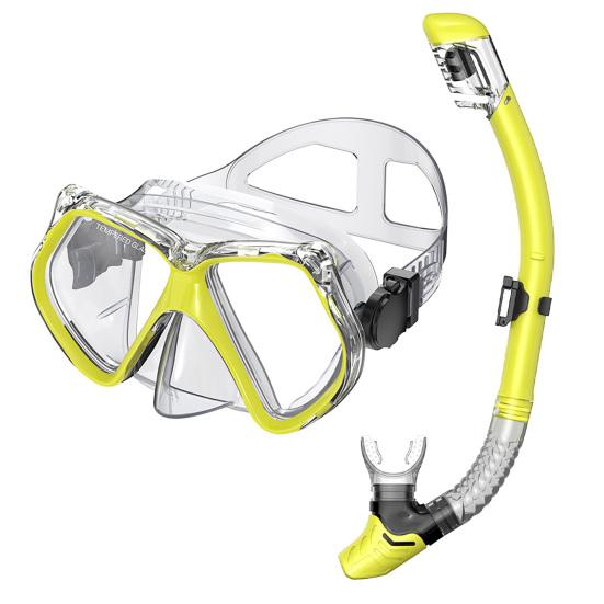 Schnorchelmaske mit Trockenschnorchel, Auslaufsichere Anti-Beschlag Panoramische Tauchmaske & Schnorchel Set, Wasserdichte Schnorchelausrüstung für Erwachsene