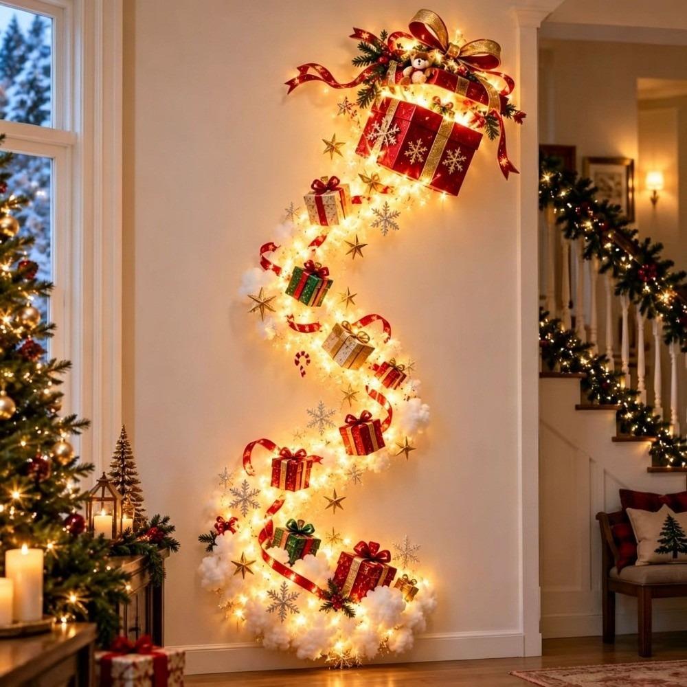 Wandmontierte Weihnachtsmagie-Pfad-Wandleuchte Schneepfad-Form Weihnachtsthema-Stil Beleuchtete Wanddekoration Warmweiße Lichter