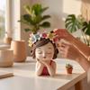 Girl Bust Flowerpot Indoor Head Planter Decorative with Flower Crown for Plant Lovers,