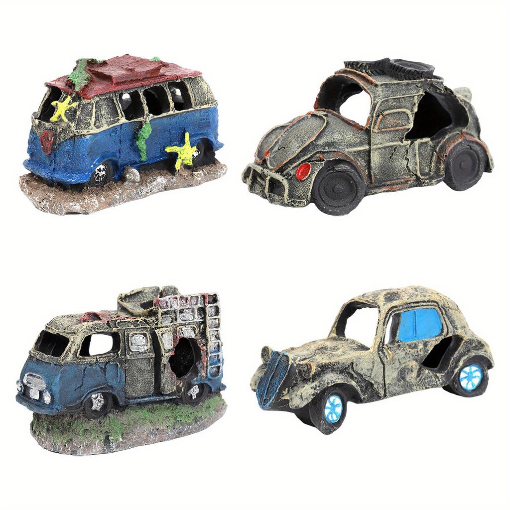 1PCS Décoration Paysagère d'Aquarium Résine Épave de Voiture Décoration d'Aquarium Vieux Bus Ornements d'Aquarium Artisanat Cadeaux