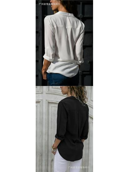 Women's Deep V Button-Up Chiffon Shirt - Long Sleeve, Autumn/Winter Collection