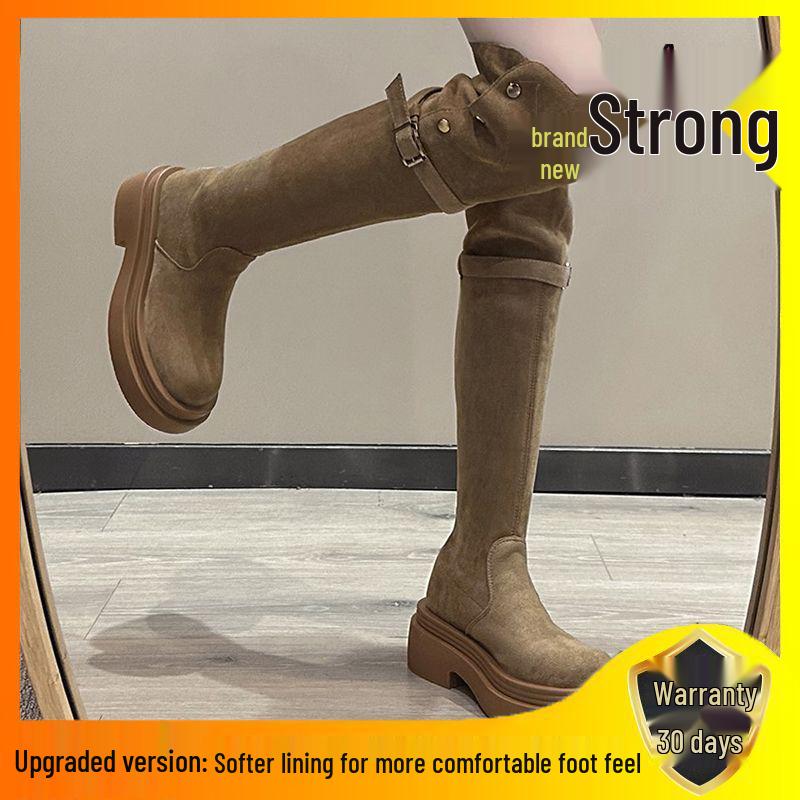 2025 Fall/Winter Women's Fold-Over Chunky-Heeled Knee-High Riding Boots
