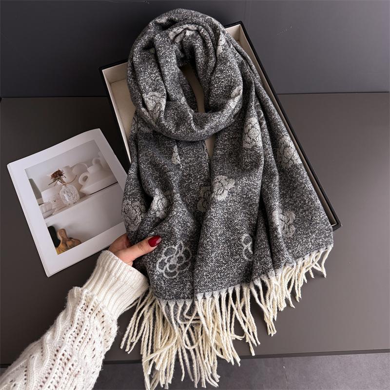 Elegant Floral Print Cashmere Scarf Women Warm Winter Pashmina Shawl Wrap Female Blanket Stoles Designer Ethnic Hijab Ramanda