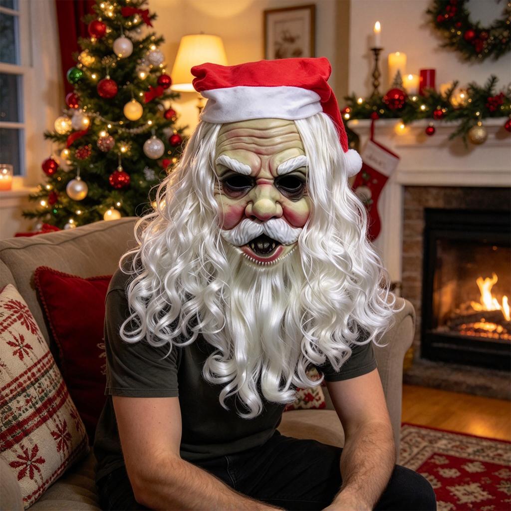 , Full Face Headpiece with Beard, Christmas Holiday Costume Prop for Parties