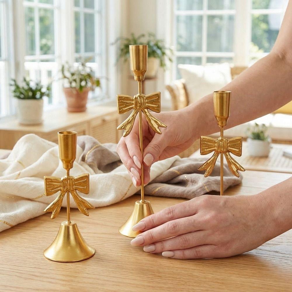 Vintage Candle Stands Electroplated Candlestick Holder Bowknot Candle Holders  Table Decor