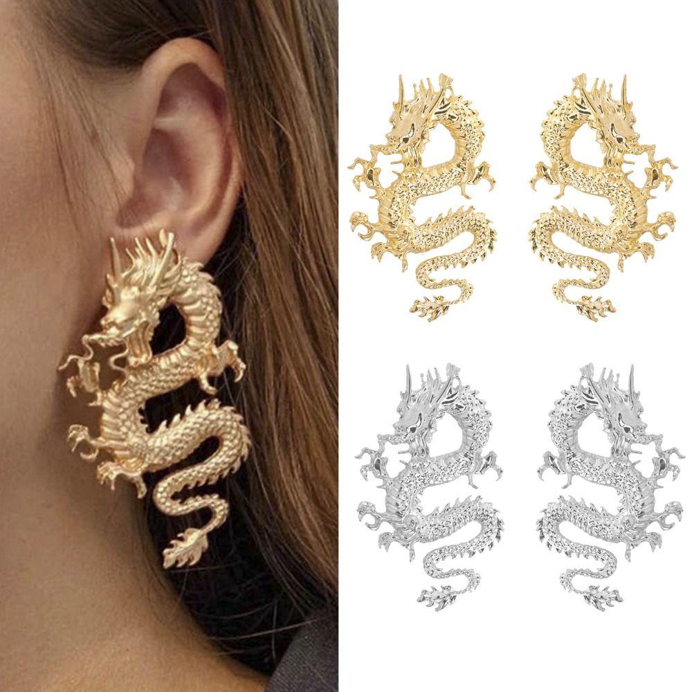 Vintage Style Dragon Earrings Unique Design High-grade Metal Animal Shaped Ear Studs Punk Chinese Zodiac Earrings Friends Gift