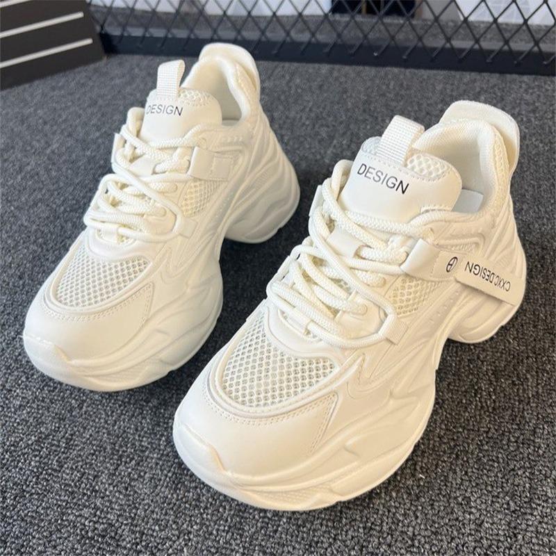 Leather Dad Shoes Women's Spring New Mesh Small Platform Women's Shoes Versatile and Lightweight Sports and Leisure Shoes