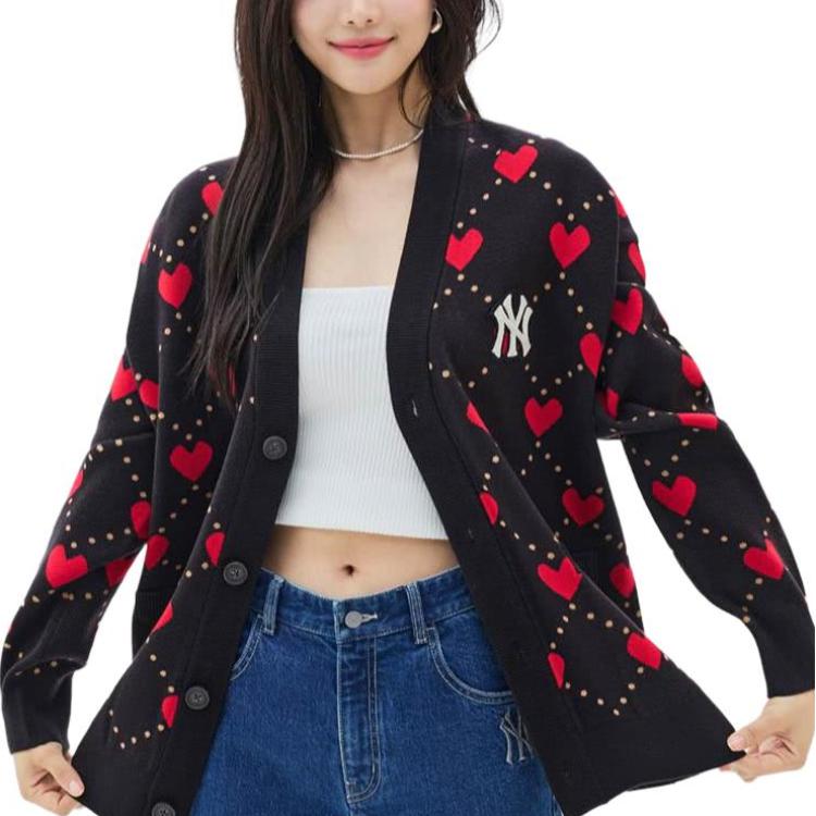 MLB Knitwear Women's Black V neck Moderate Cardigan 3AKCH0134-50BKS