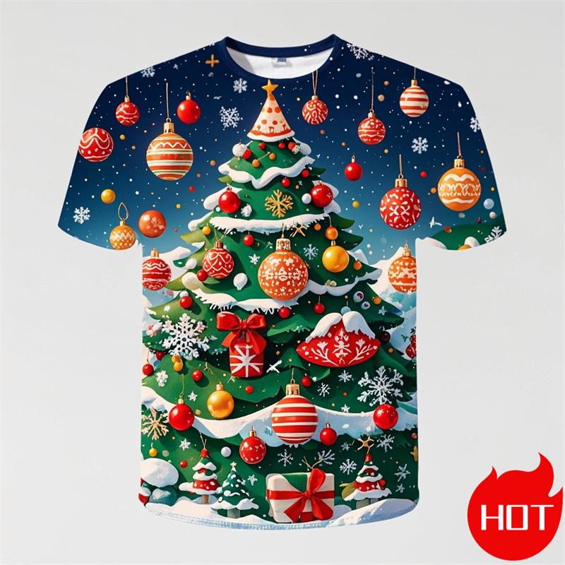 T-shirt Imprimé 3D Joyeux Noël Mode Homme Femme Mignon Père Noël Graphique Noël Drôle Streetwear Tee