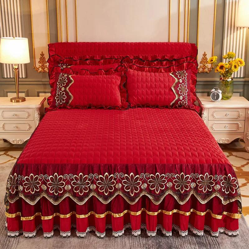 

Зимняя бархатная Золотая кружевная юбка-кровать с кристаллами, утолщенное хлопковое короткое плюшевое покрывало, противоскользящее и износостойкое постельное белье 150x200cm bed skirt