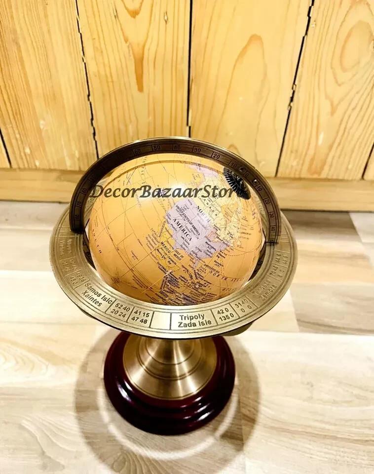 

Vintage Brass Antique Marine Table Top Sphere Globe World Map Nautical Decor золотий