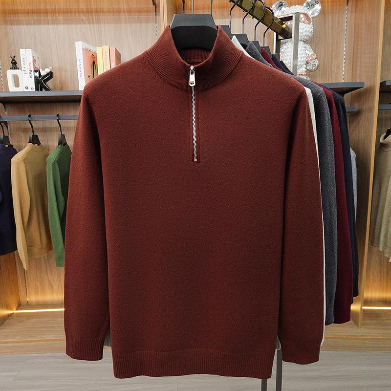 2025 Herbst/Winter Herren Warmer Wollstrickpullover mit halbem Stehkragen