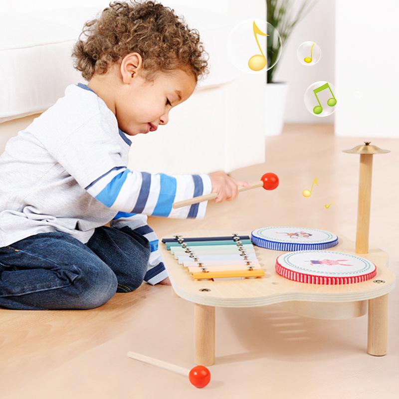 

Wooden Musical Drum Kit for Toddlers (1-3 Years) - Early Education Toy