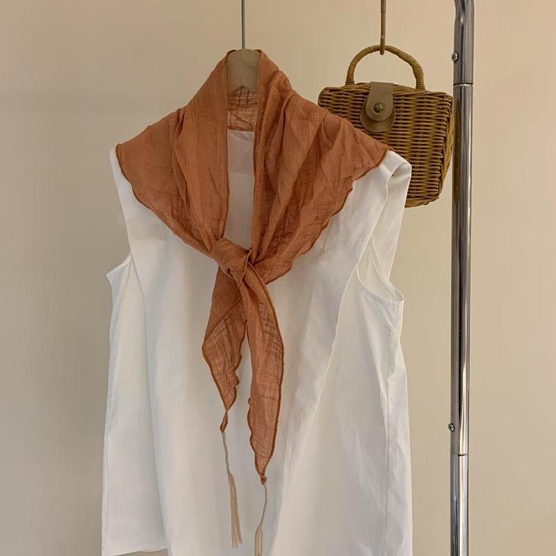 Korean Dongdae Gate Knocks On Fashionable Solid Color Cotton Linen Scarf for Women with Fashionable Versatile Retro Literary Exterior Shawl