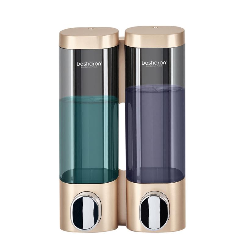 Bathroom Abs Lockable Hotel Bathroom Shampoo Soap Dispenser Wall-mounted Double Soap Dispenser Manual Liquid Soap Dispenser золотой