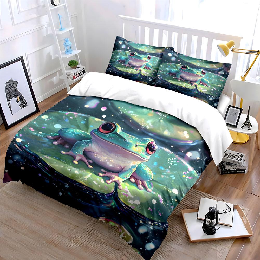 Colorful Frog Decorative Set Soft Comfortable Duvet Cover Bedding Set Included 1*Duvet Cover & 2*Pillowcases, Gift