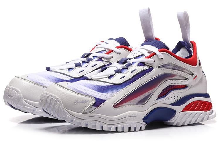 Li Ning Aurora Skyline Cushioning Slip Resistant Mid top Chunky Sneakers Men's White Blue Red AGLN235-2
