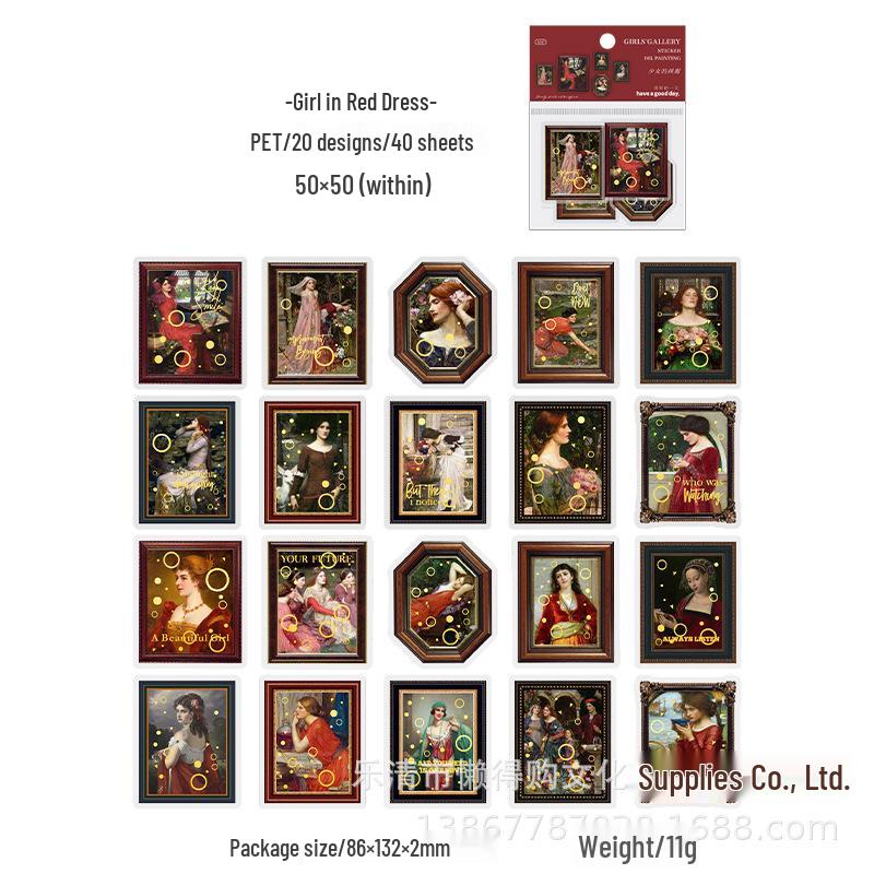 Gallery of Girls: Beautiful Day PET Stickers - Famous Painting Photo Frame Journal Material (40 Sheets)