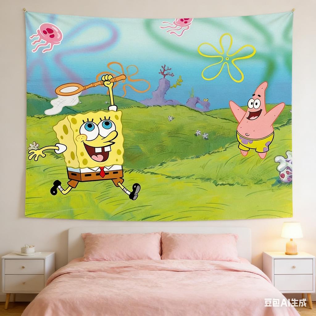 Tapiz Kawaii de Bob Esponja y Patricio Fondo de Bikini Personajes Arte de Pared Tapiz Para Decoración del Hogar Fondo de Fiesta y Regalo Para Niños