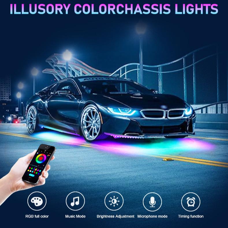 Wireless APP Remote Controls RGB Automotive Neon Kits External Chassis Atmosphere Lights 4 In 1 Fiber Optic Light Strips for All Vehicle Types