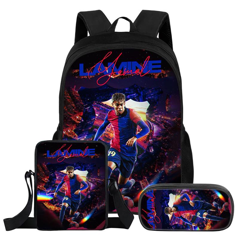 Set da 3 Pezzi Zaino L-Lamin Yamal Bambini Studenti Scuola Stella del Calcio Zaino Miglior Regalo Borsa a Spalla Astucci Zainetto