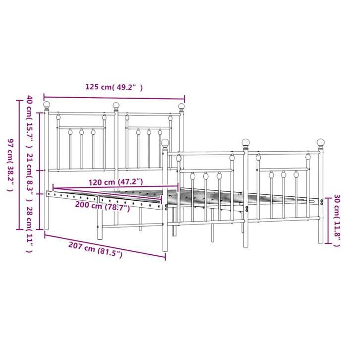 VidaXL Metal Bed Frame with Headboard-Footboard White 120x200cm 353602