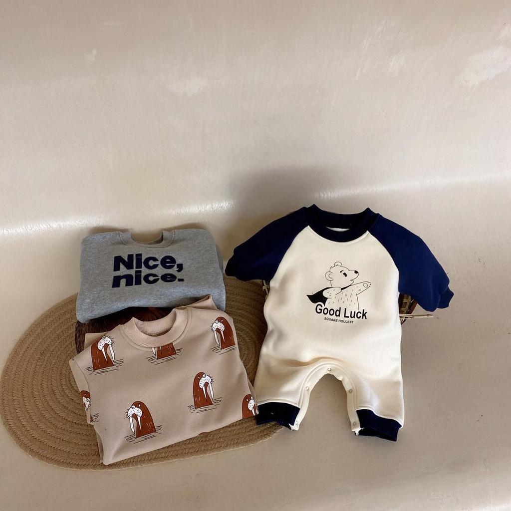 Herbst- & Winter-Cartoon-Fleece-Strampler für Babys - Gemütlicher Outdoor-Einteiler-Pullover