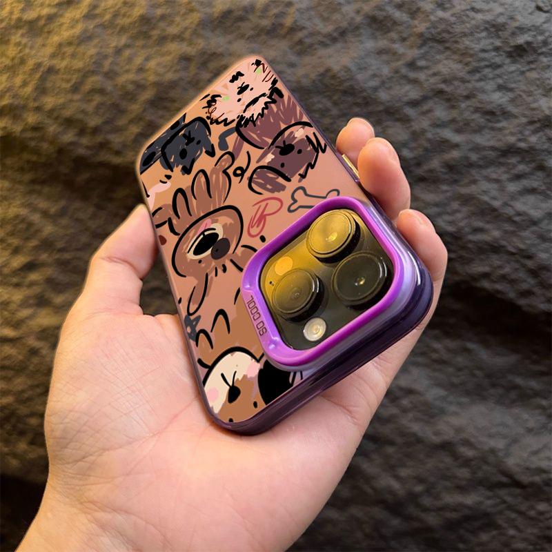 Funny Cats Graffiti Dog Matte Laser IMD Phone Case For iPhone 16 15 Pro Max 14 13 12 11 XS X XR 7 8 Plus Shockproof Bumper Cover