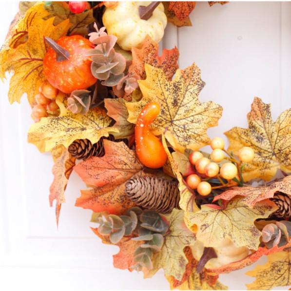 Thanksgiving Pumpkin & Pine Cone Wreath: Autumn Door & Window Decor with Berry, Maple Leaf, Vine, and Wall Ornament