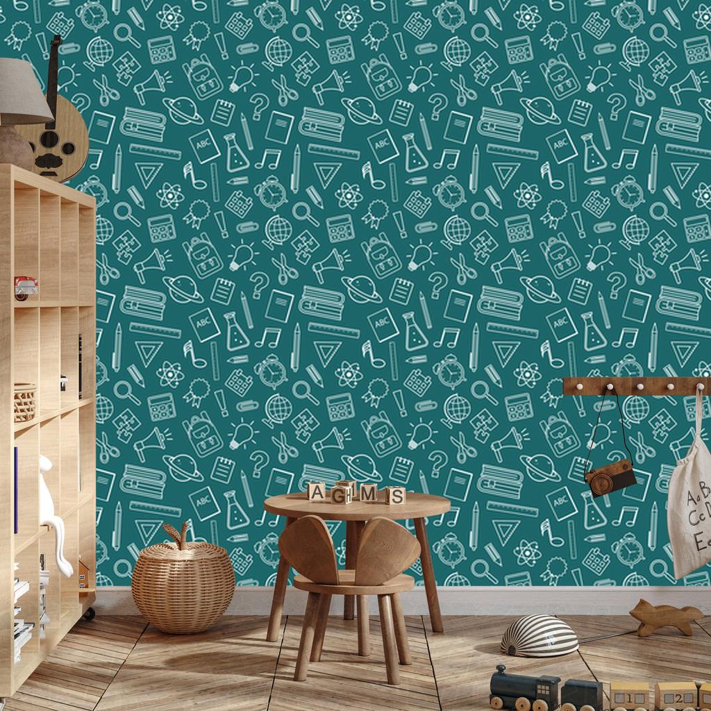 Wallpaper School Supplies Turquoise, Turquoise Center 50x1000