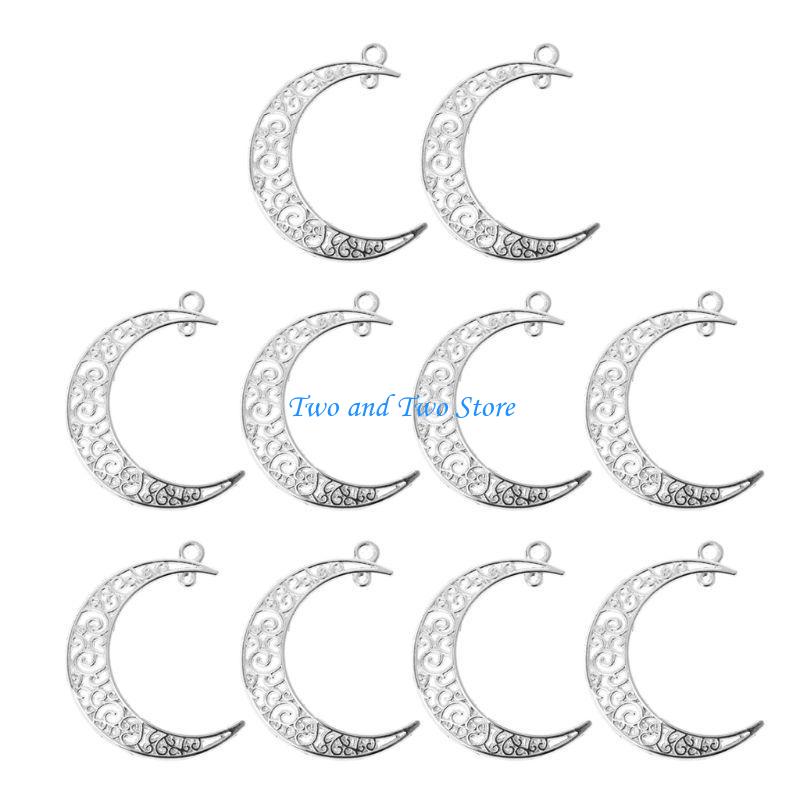 HX6F Alloy Symbol Filigree Pendant 10 Pieces Moon Charms for DIY
