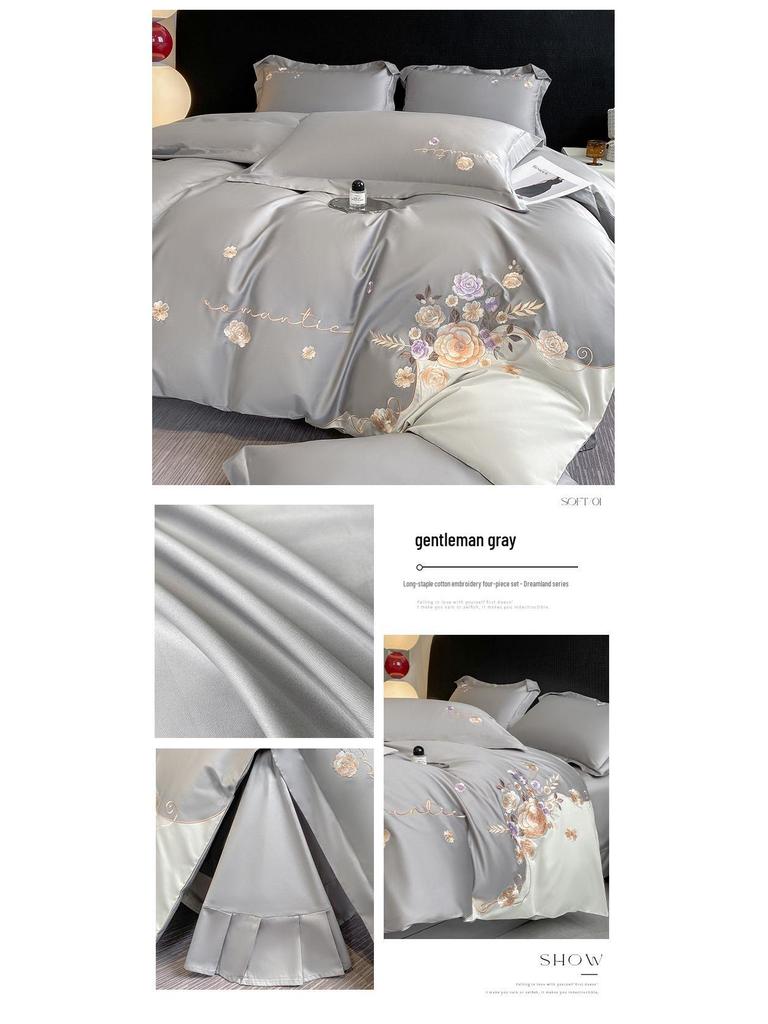 Luxusní vyšívaná ložní souprava z bavlny s dlouhým vláknem - Série Dream (4-dílný)