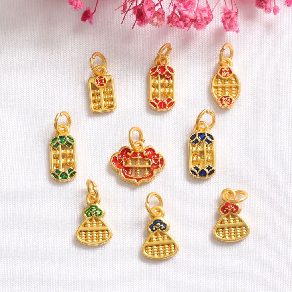 10pcs Color-Preserving Ancient Gold Dripping Oil Ping An Ruyi Pendant Diy Abacus Pendant Bracelet Necklace Pendant Jewelry Accessories