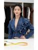Korean-Style Ruffle Slim-Fit V-Neck Denim Jacket