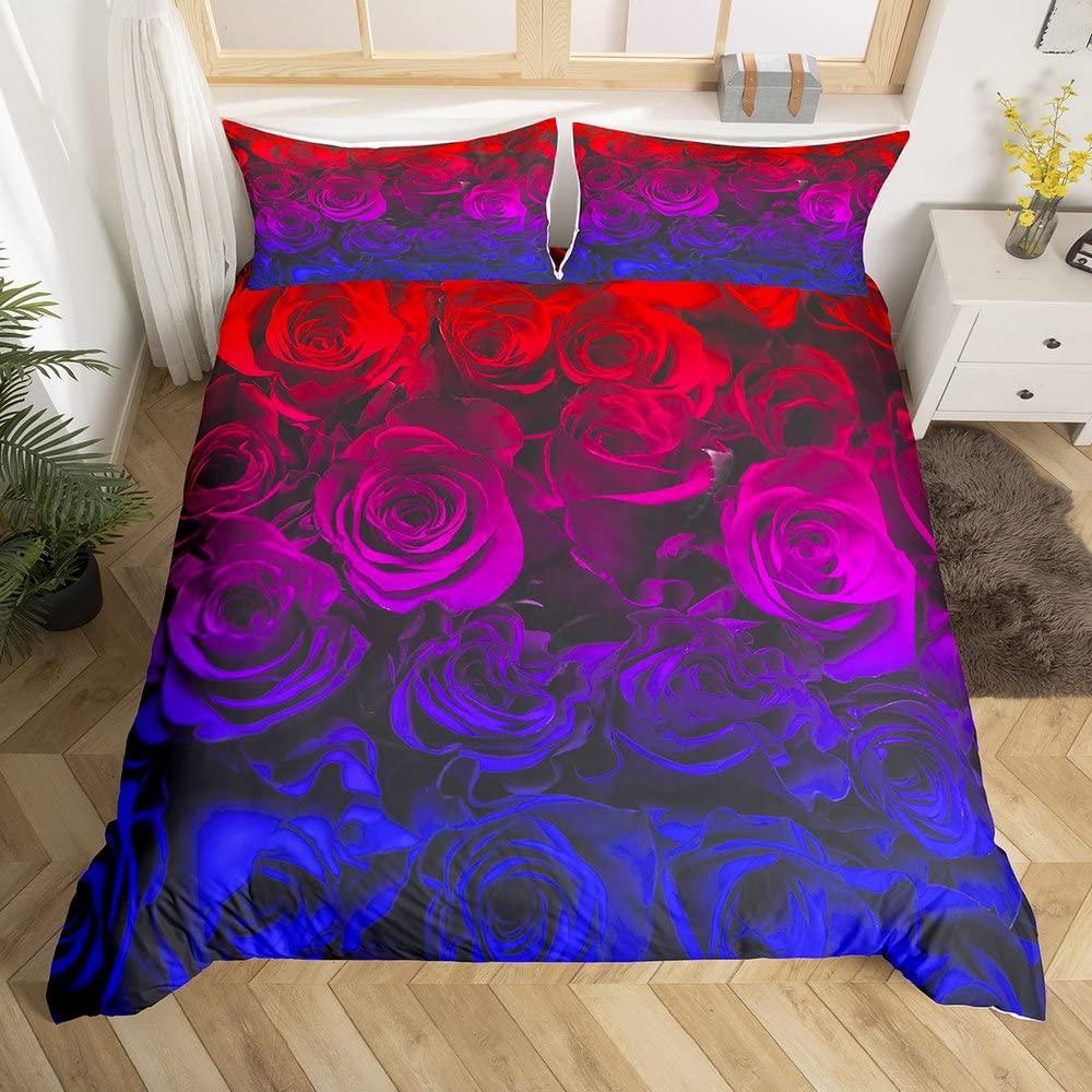 Royal Blue Roses Bedding Set Valentine's Day Flower Duvet Cover Girls Lovers Couple Comforter Cover Floral Polyester Quilt Cover