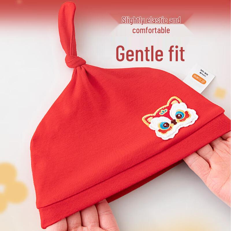 Babyprints Newborn Red Cotton Baby Hat